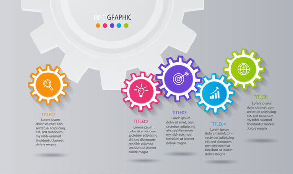 business infographic template for title presentation, workflow, layout, diagram, annual report or web in gears icon concept. Vector illustration