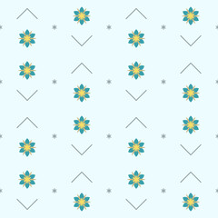 In this seamless pattern use the blooming blue-green flower are arranged in groups of two each and took each group to arrange beautifully on light green tone background. Make it look beautiful.