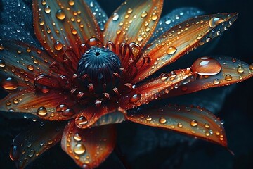 A breathtaking close-up photograph of a flower, embellished with exquisite water droplets cascading down its delicate petals, .made with generative ai.