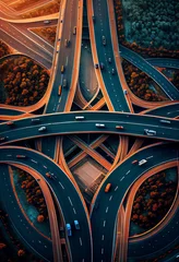 Foto op Plexiglas Expressway top view, Road traffic an important infrastructure © PaulShlykov