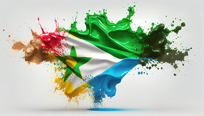 Liquid Paint Colors of Djibouti Country Flag Dripping and Explosion on White Backdrop Generative AI