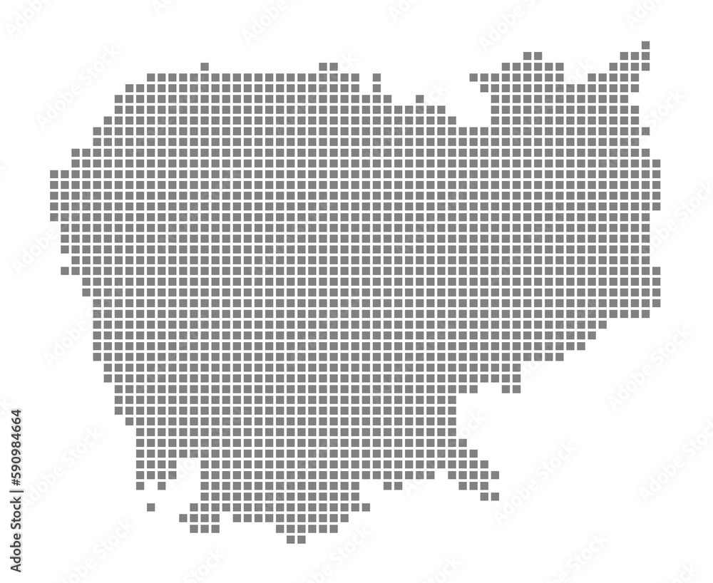 Poster pixel map of cambodia. dotted map of cambodia isolated on white background. abstract computer graphi