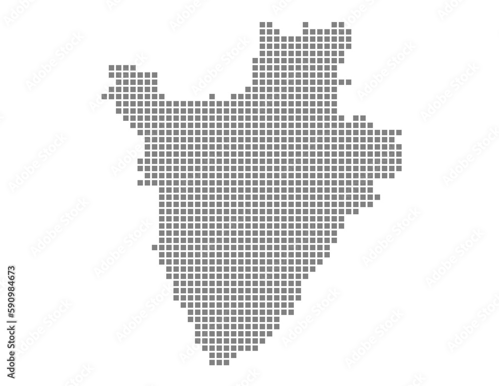 Poster pixel map of burundi. dotted map of burundi isolated on white background. abstract computer graphic 