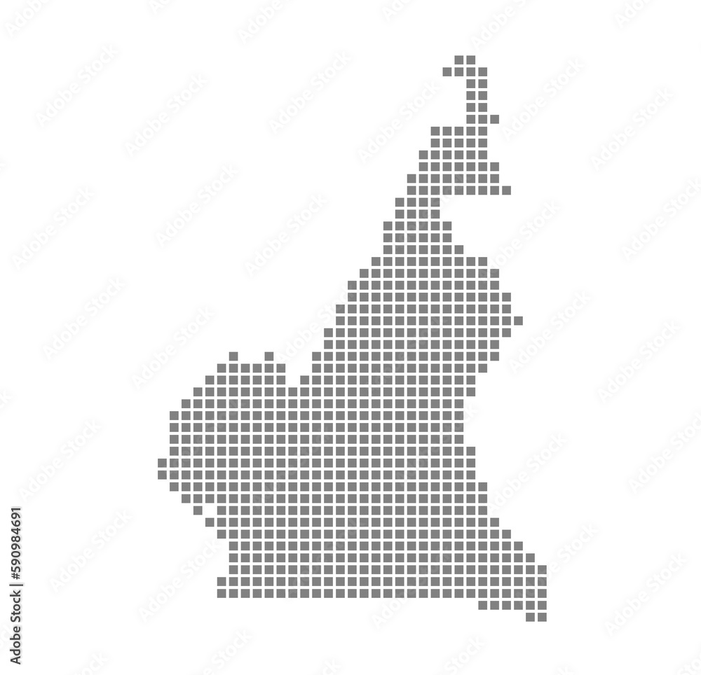Poster pixel map of cameroon. dotted map of cameroon isolated on white background. abstract computer graphi