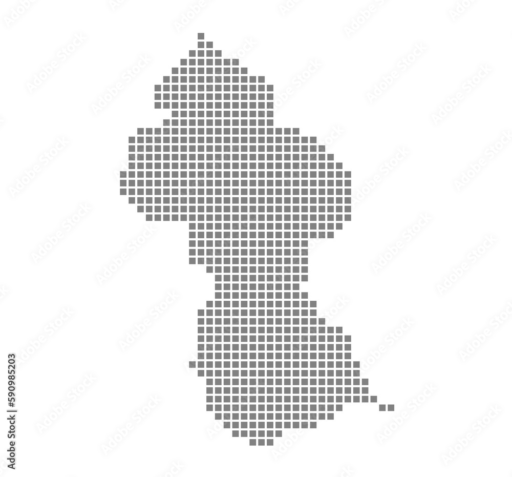 Poster pixel map of guyana. dotted map of guyana isolated on white background. abstract computer graphic of