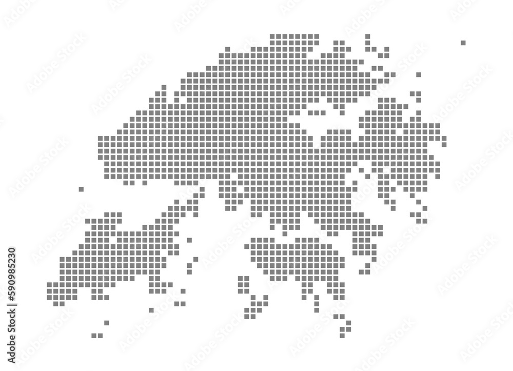 Aufkleber pixel map of hong kong. dotted map of hong kong isolated on white background. abstract computer grap