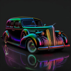 Obraz na płótnie Canvas neon vintage car created with Generative AI technology