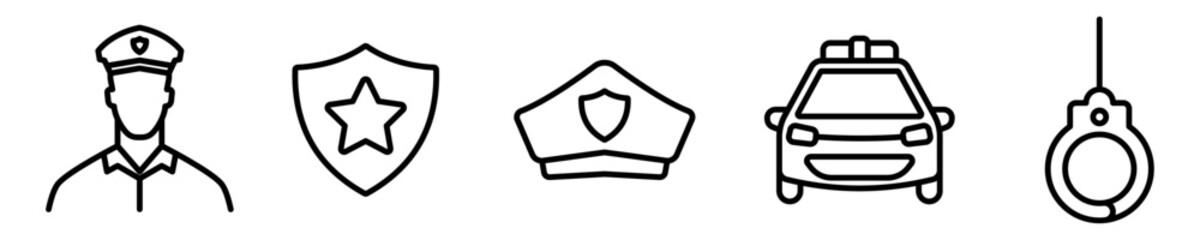 Obraz premium Conjunto de iconos de policía. Concepto de seguridad y protección. Justica y autoridad. Ilustración vectorial