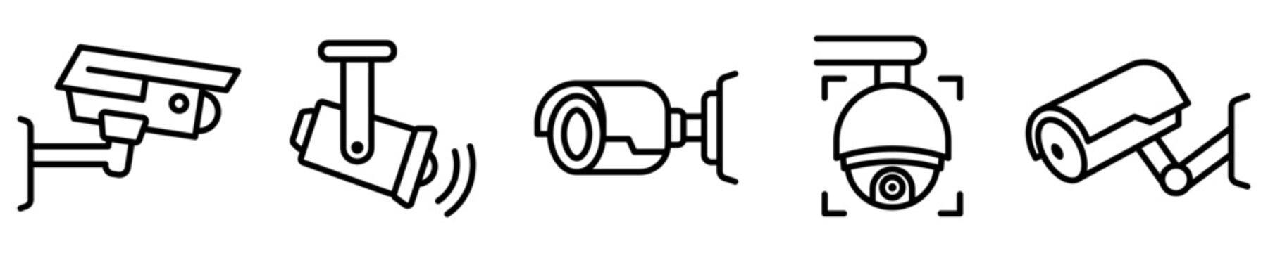 Conjunto de iconos de c&aacute;maras de seguridad. Concepto de tecnolog&iacute;a y privacidad. C&aacute;maras de vigilancia. Ilustraci&oacute;n vectorial