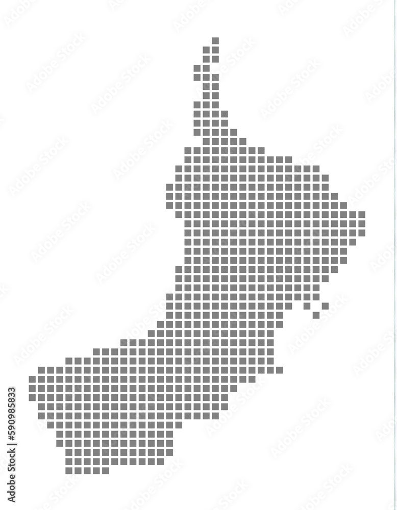 Poster pixel map of oman. dotted map of oman isolated on white background. abstract computer graphic of map