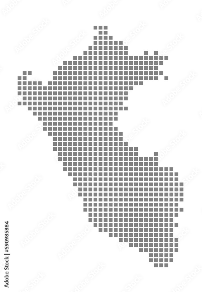 Poster pixel map of peru. dotted map of peru isolated on white background. abstract computer graphic of map