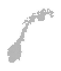 Obraz premium Pixel map of Norway. dotted map of Norway isolated on white background. Abstract computer graphic of map.