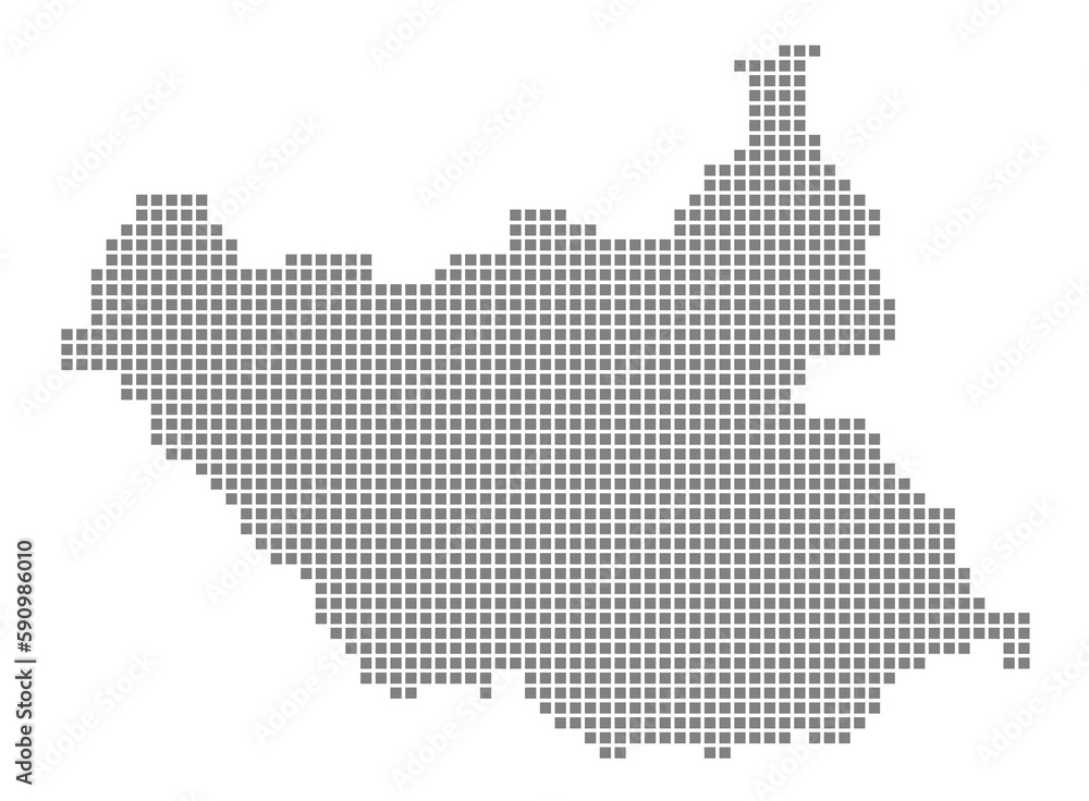 Poster pixel map of south sudan. dotted map of south sudan isolated on white background. abstract computer 