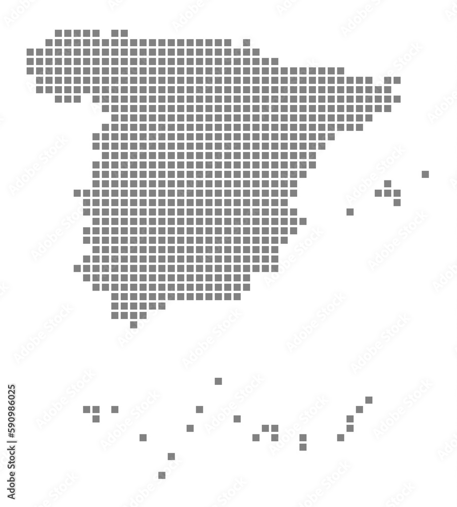 Poster pixel map of spain. dotted map of spain isolated on white background. abstract computer graphic of m