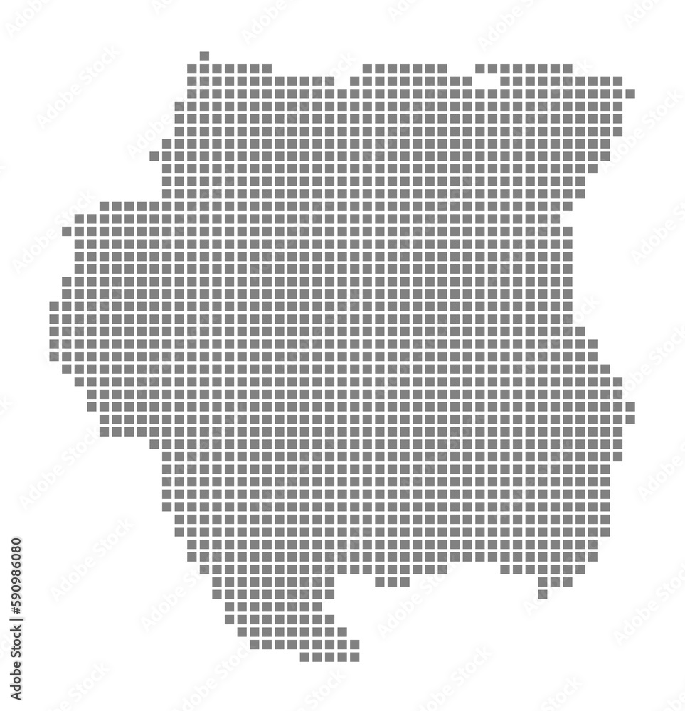Poster pixel map of suriname. dotted map of suriname isolated on white background. abstract computer graphi