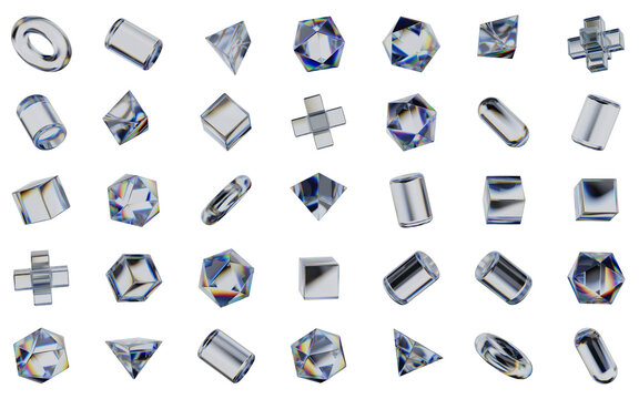 Random Glass shapes with dispersion, random 3d shapes icons, transparent icon pack 