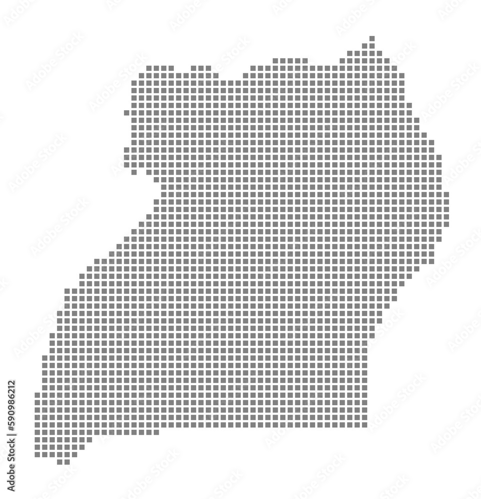 Poster pixel map of uganda. dotted map of uganda isolated on white background. abstract computer graphic of