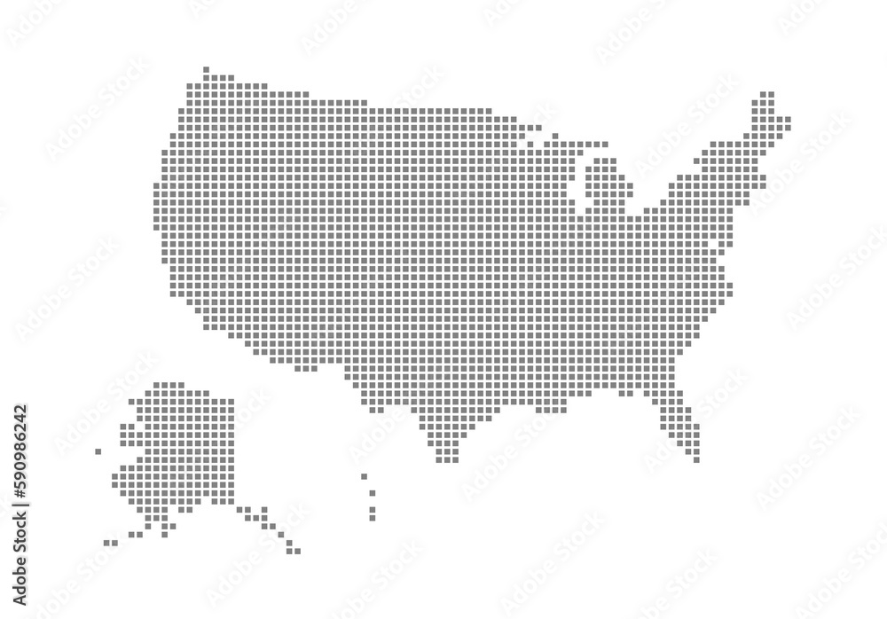 Fototapete Pixel map of USA. dotted map of  isolated on white background. Abstract computer graphic of map.