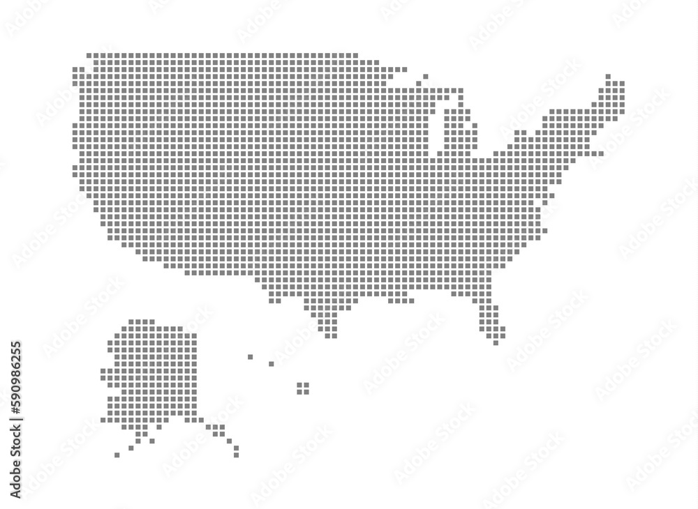 Poster pixel map of american. dotted map of american isolated on white background. abstract computer graphi