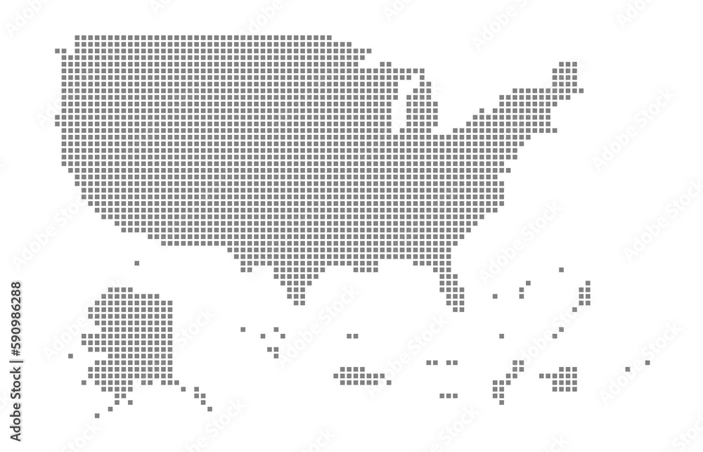 Poster pixel map of usa territories. dotted map of usa territories isolated on white background. abstract c