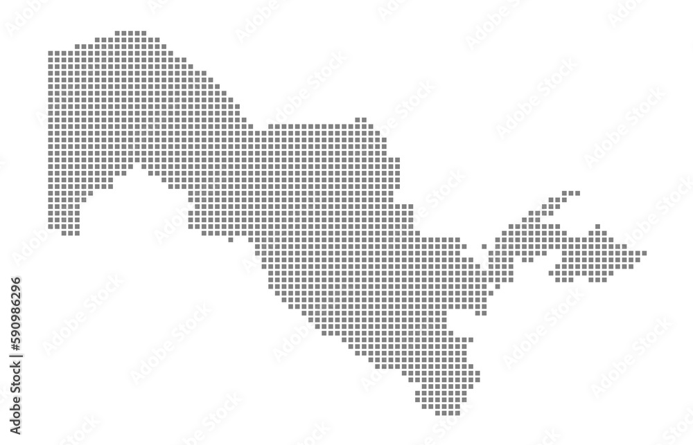 Poster pixel map of uzbekistan. dotted map of uzbekistan isolated on white background. abstract computer gr