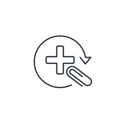 Paperclip and plus sign. New addition. Vector linear icon isolated on white background.