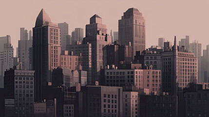 Obraz premium Low fidelity style muted cityscape abstract computer wallpaper, generative ai