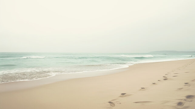 A muted sandy beach by the ocean computer wallpaper, generative ai