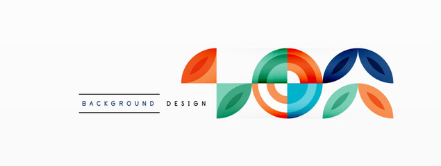 Abstract background - minimalist circles and round elements composition with varying sizes circles and other geometric shapes. The elements are arranged symmetrically in a grid-like pattern