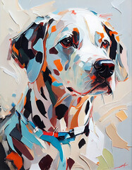 Abstract Oil Paint Inspired Illustration of a Dalmatian Dog. Generative ai