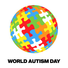World Autism Day. Colorful sphere with 3D puzzle concept vector isolated on white background.