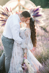 Wedding for two on a lavender field. Gorgeous wedding couple.