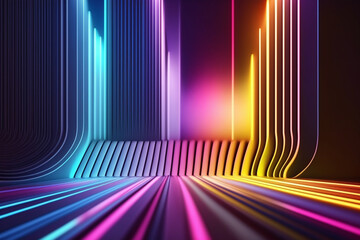 abstract background colorful rainbow bright neon rays and glowing lines,  creative wallpaper