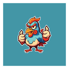Chicken Logo Cartoon Character. Cute Cartoon Rooster chicken giving thumbs up. Vector logo illustration