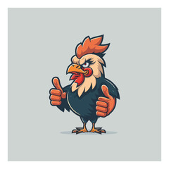 Chicken Logo Cartoon Character. Cute Cartoon Rooster chicken giving thumbs up. Vector logo illustration