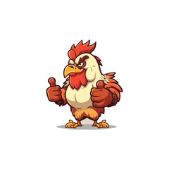 Chicken Logo Cartoon Character. Cute Cartoon Rooster chicken giving thumbs up. Vector logo illustration