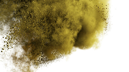 yellow coloured powder in the air, isolated on transparent background