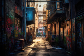 Obraz premium Cyberpunk Alley with graffiti