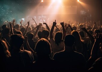 Obraz na płótnie Canvas Crowd At a Concert, Crowd going Wild Generative AI