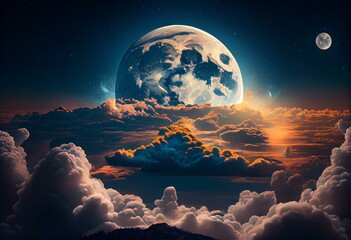 above clouds full moon illustration. Generative AI