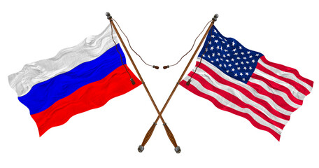 National flag of United States of America. USA and Russia. Background for designers