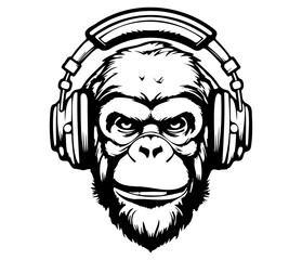 funky monkey with headphones Music Lover Design, Ape with headphones