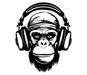 funky monkey with headphones Music Lover Design, Ape with headphones © Ann