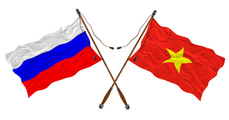 National flag of Vietnam and Russia. Background for designers