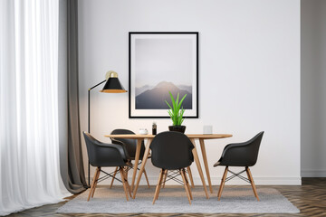 dining room interior with white wall background, Generative AI
