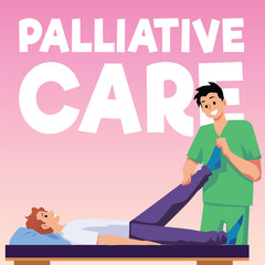 Physical rehabilitation and palliative therapy banner flat vector illustration.