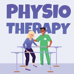 Physiotherapy treatment and rehabilitation banner flat vector illustration.