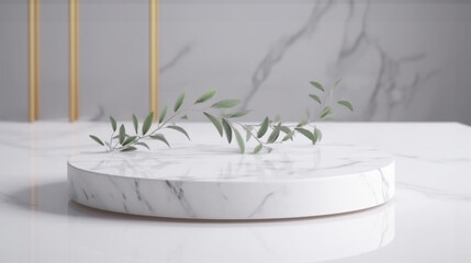 Modern minimal round white marble podium tray