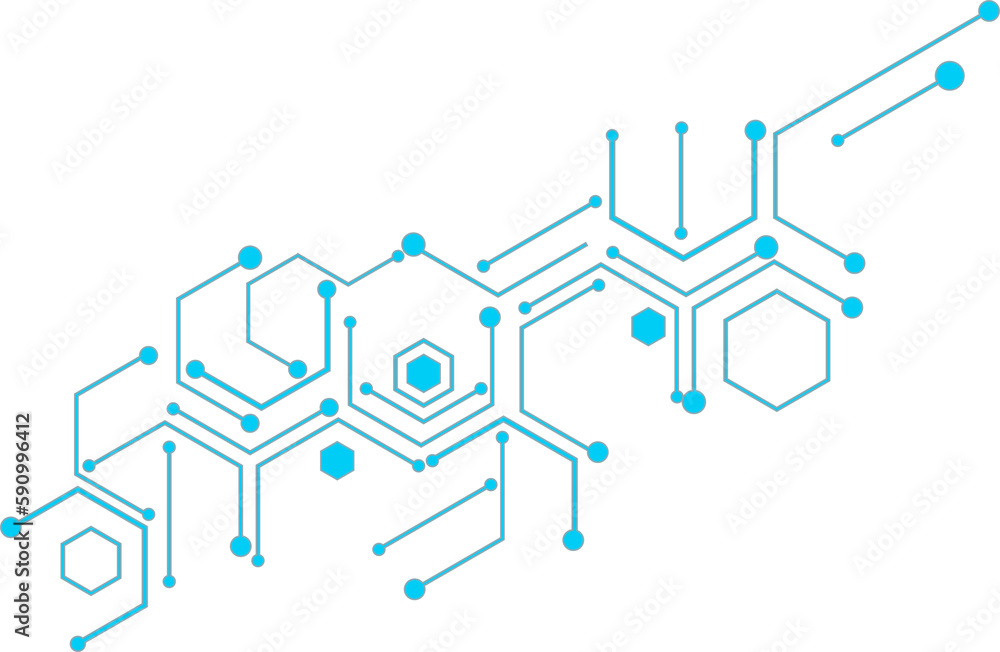 Poster abstract blue computer technology background with hexagon circuit board and circle tech.illustration