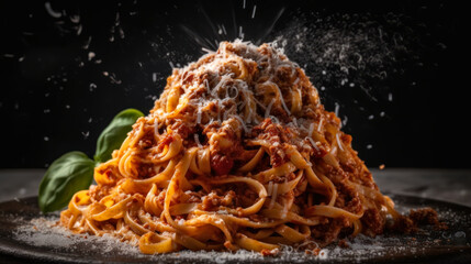 Savor the Flavors of Italy: Exquisite Tagliatelle al ragù alla Bolognese dish, food photography. Generative AI